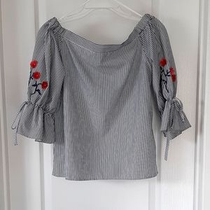 Pinstripe Crop Blouse Pullover short sleeve by KONTROL Contemporary  NWOT